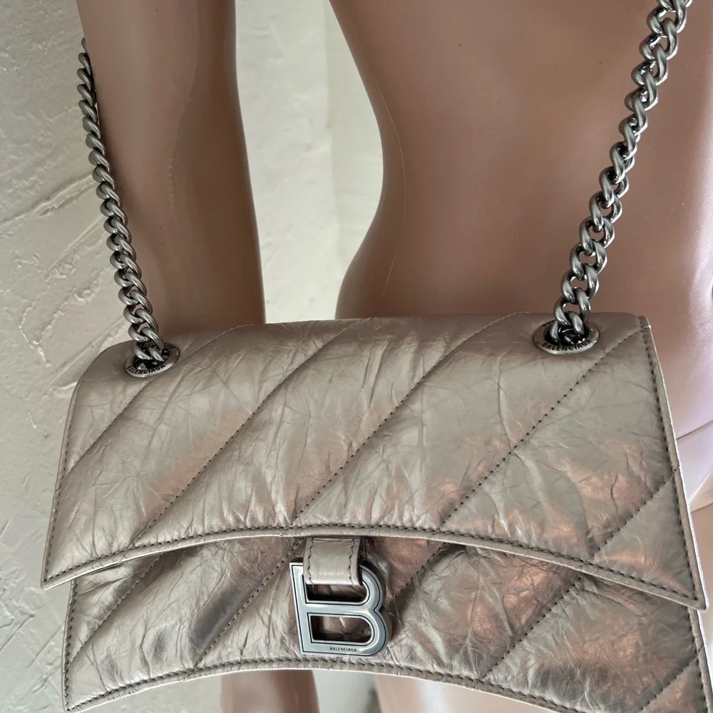 Balenciaga lamb skin Crush Small Chain Bag Metallized Quilted NWB Made In Italy